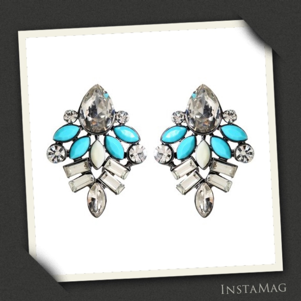 AMRITA SINGH Austrian Crystal Turquoise Blue Goa Stud Earrings